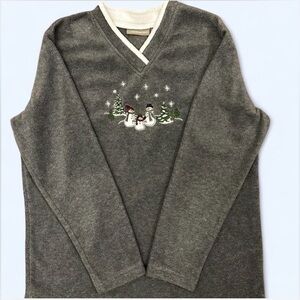 Croft & borrow women’s size m fleece pullover Christmas winter snowman gray